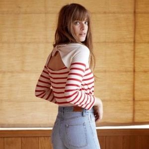 Sezane Red Ecru Oscar Striped Top Size S